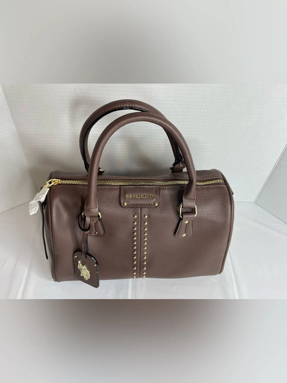 U.S. Polo Assn. Brown Satchel with Gold Studs
